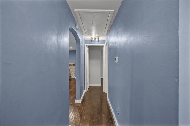 1809 Rosedale St, Verona, PA 15147 - corridor featuring attic access, wood finished floors, and arched walkways