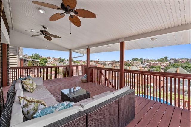 811 Bayridge Ave, Brookline, PA 15226 - deck featuring an outdoor living space, ceiling fan, and a residential view