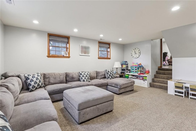 328 Chestnut Dr, Center Twp, PA 16001 - living area featuring recessed lighting, stairway, and carpet