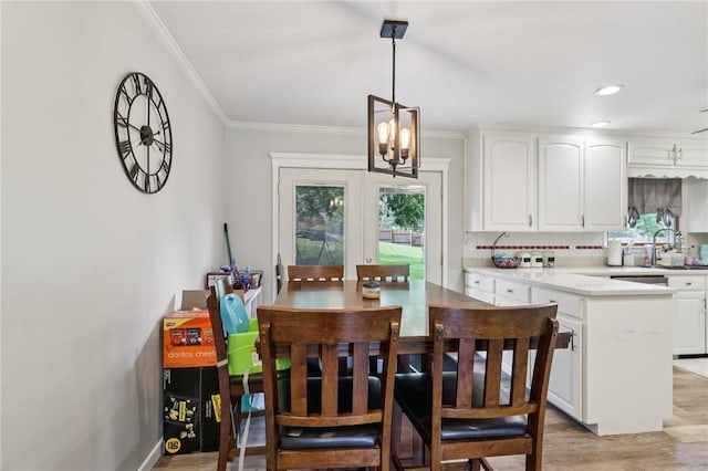 328 Chestnut Dr, Center Twp, PA 16001 - dining room with a chandelier, light wood-style floors, ornamental molding, and recessed lighting