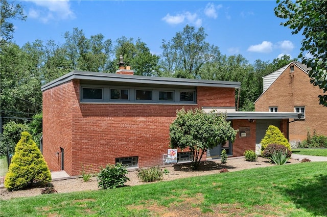 1314 Arrowood Dr, Mt Lebanon, PA 15243 - back of property with brick siding, a yard, and a chimney