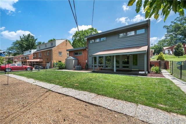 1314 Arrowood Dr, Mt Lebanon, PA 15243 - rear view of house featuring a shed, a residential view, a gate, and a patio area
