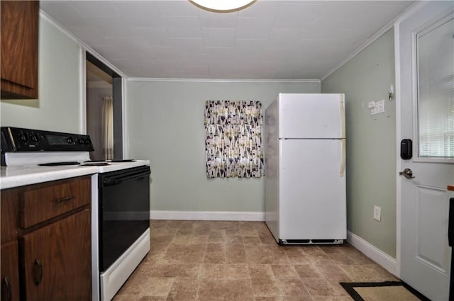 4632 Greensprings Ave, West Mifflin, PA 15122 - kitchen with white appliances, light countertops, and ornamental molding
