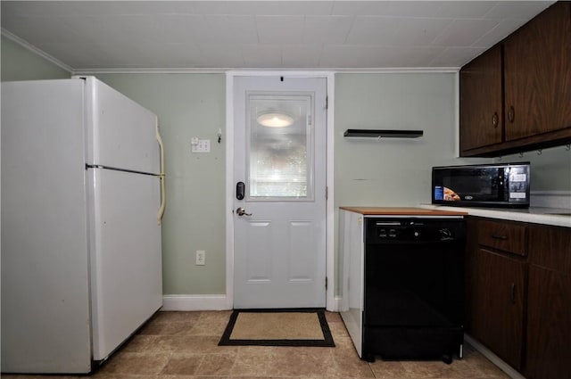 4632 Greensprings Ave, West Mifflin, PA 15122 - kitchen featuring black appliances, light countertops, dark brown cabinetry, and crown molding