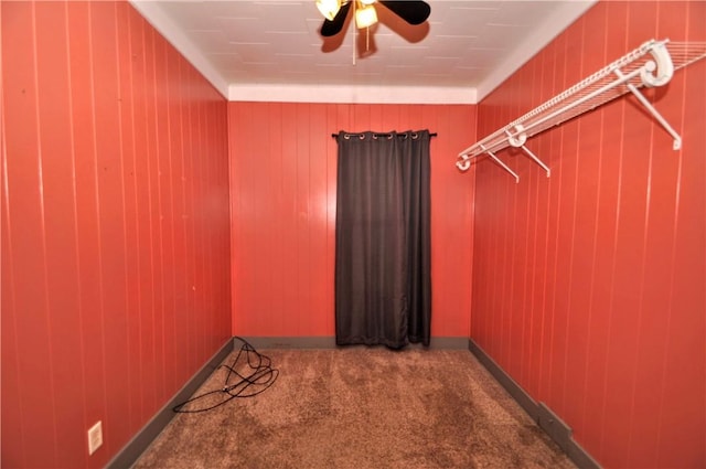 4632 Greensprings Ave, West Mifflin, PA 15122 - unfurnished room featuring carpet floors, ceiling fan, and wooden walls
