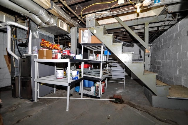 4632 Greensprings Ave, West Mifflin, PA 15122 - unfinished below grade area with stairs and concrete block wall