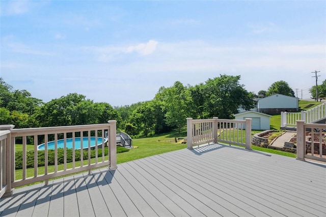2812 Ridge Road Ext, Economy, PA 15005 - deck featuring a shed, a lawn, and an outdoor pool