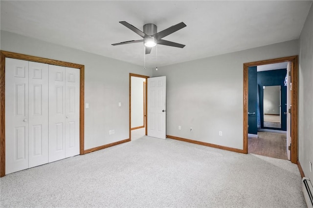 156 Riemer Rd, Buffalo Twp, PA 16055 - unfurnished bedroom featuring light carpet, a closet, baseboard heating, a ceiling fan, and ensuite bath