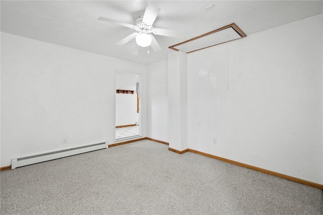 156 Riemer Rd, Buffalo Twp, PA 16055 - unfurnished room with baseboard heating, attic access, carpet floors, and a ceiling fan