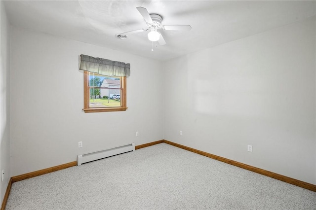 156 Riemer Rd, Buffalo Twp, PA 16055 - carpeted empty room featuring a baseboard heating unit and ceiling fan