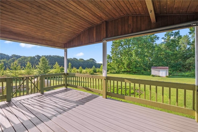 156 Riemer Rd, Buffalo Twp, PA 16055 - wooden deck with a shed, a yard, and view of scattered trees