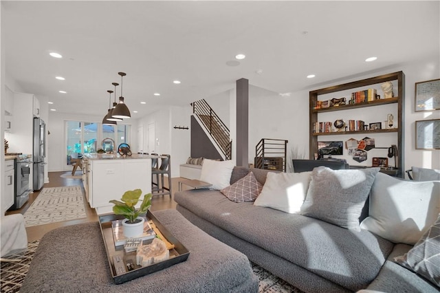 1817 Fox Way S, Side, PA 15203 - living area featuring recessed lighting, stairway, and light wood-style floors