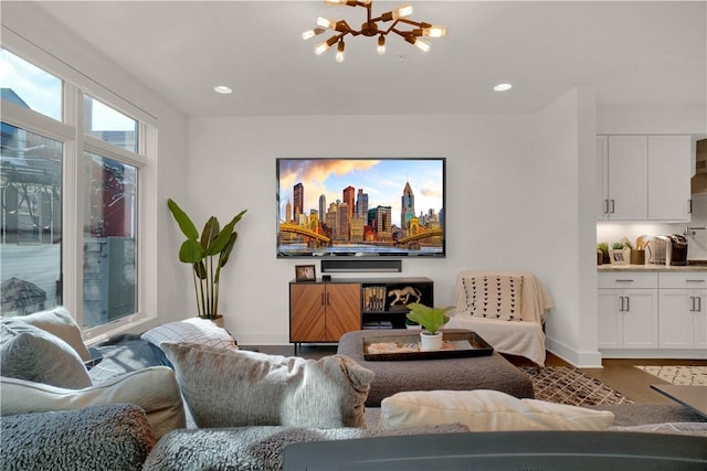 1817 Fox Way S, Side, PA 15203 - living area with a chandelier, wood finished floors, and recessed lighting