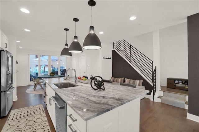 1817 Fox Way S, Side, PA 15203 - kitchen with stainless steel appliances, dark wood-style flooring, white cabinetry, and recessed lighting