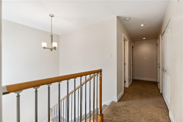 21 Enon Way S, Side, PA 15203 - hallway with light carpet, a chandelier, recessed lighting, and an upstairs landing