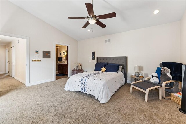 21 Enon Way S, Side, PA 15203 - bedroom with carpet flooring, lofted ceiling, recessed lighting, ceiling fan, and ensuite bathroom