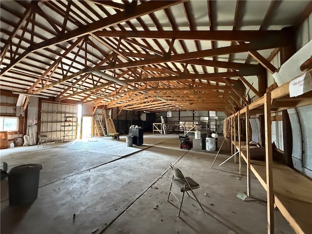 00 Cranberry Ln, Carmichaels/Cumblnd, PA 15320 - miscellaneous room featuring a garage, vaulted ceiling, and concrete floors