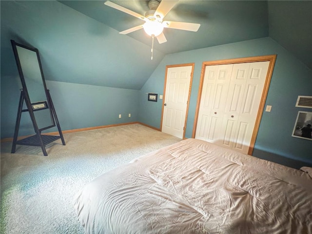121 Covington Dr, Center Twp, PA 16001 - unfurnished bedroom with lofted ceiling, carpet, a ceiling fan, and a closet
