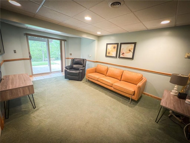 121 Covington Dr, Center Twp, PA 16001 - living room featuring carpet flooring, recessed lighting, and a paneled ceiling