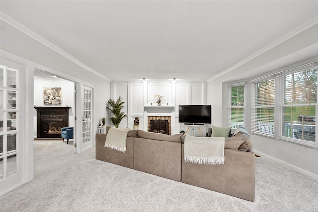 3001 Willowbrook Dr, South Fayette, PA 15017 - carpeted living area featuring a fireplace and crown molding