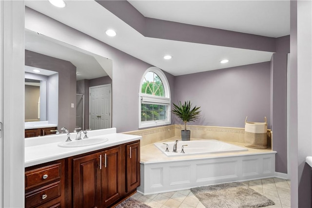 3001 Willowbrook Dr, South Fayette, PA 15017 - full bath featuring vanity, a garden tub, recessed lighting, and tile patterned flooring