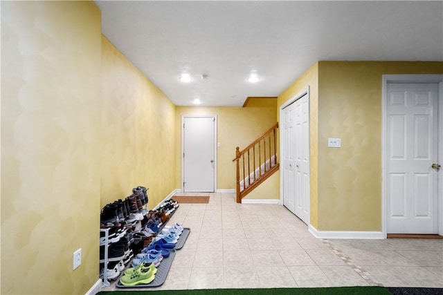 3001 Willowbrook Dr, South Fayette, PA 15017 - entryway with light tile patterned floors, stairs, and recessed lighting