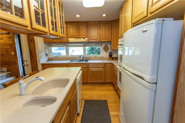 13 Lakeview Dr, Hidden Valley, PA 15502 - kitchen featuring freestanding refrigerator, light countertops, light wood-type flooring, recessed lighting, and dishwashing machine