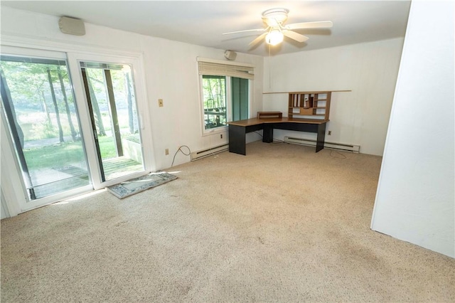 13 Lakeview Dr, Hidden Valley, PA 15502 - empty room with carpet flooring, a ceiling fan, and a baseboard heating unit