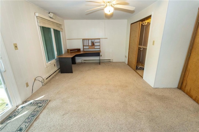 13 Lakeview Dr, Hidden Valley, PA 15502 - bedroom featuring baseboard heating, carpet, an office area, and ceiling fan