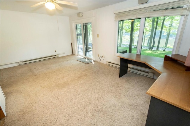 13 Lakeview Dr, Hidden Valley, PA 15502 - unfurnished office featuring baseboard heating, a ceiling fan, and carpet
