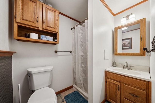 128 Honey Suckle Ln, Unity Twp, PA 15601 - bathroom with ornamental molding, vanity, and a shower with curtain