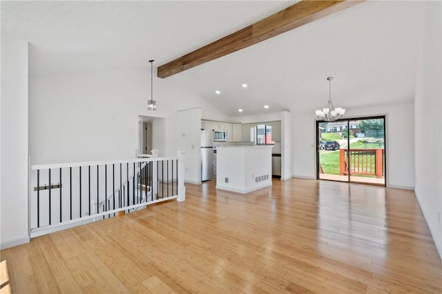 404 Beulah St, Shaler, PA 15209 - unfurnished living room with a chandelier, recessed lighting, and light wood-style flooring