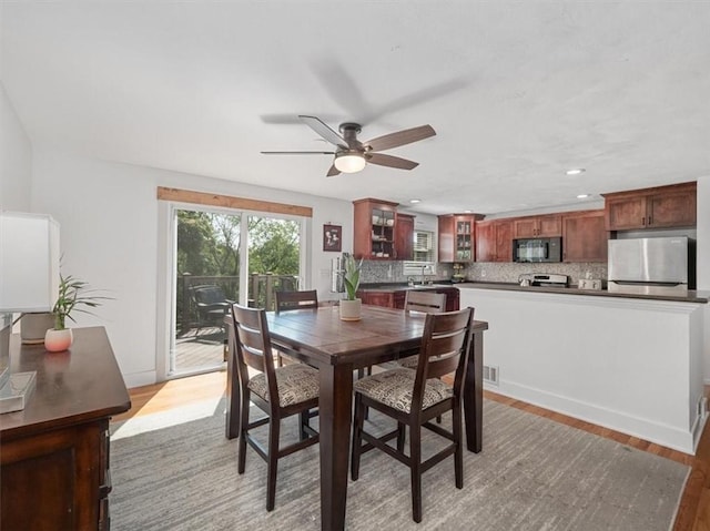 773 Somerville Dr, Saint Clair, PA 15243 - dining space with light wood-type flooring, a ceiling fan, and recessed lighting