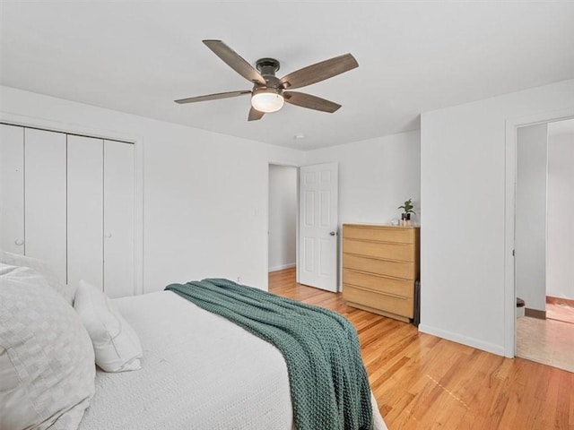 773 Somerville Dr, Saint Clair, PA 15243 - bedroom featuring light wood-type flooring, a closet, and a ceiling fan