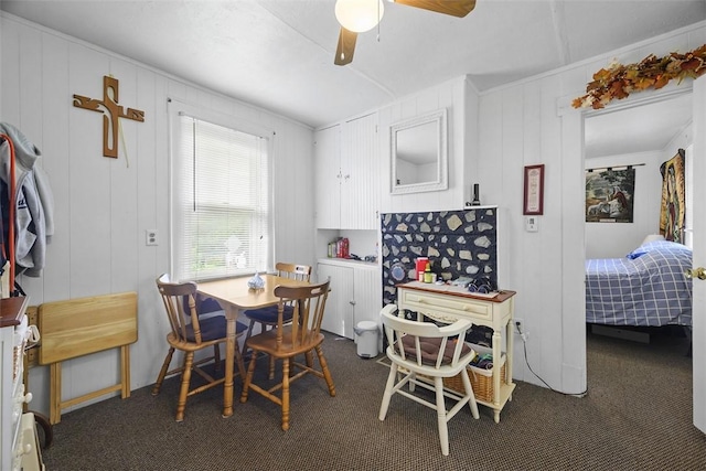 11839 Crockett St, North Huntingdon, PA 15647 - dining room featuring ceiling fan and dark carpet