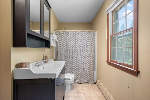 904-906 Blackburn Rd, Sewickley Heights, PA 15143 - full bath featuring vanity, shower / bathtub combination with curtain, baseboard heating, and tile patterned flooring