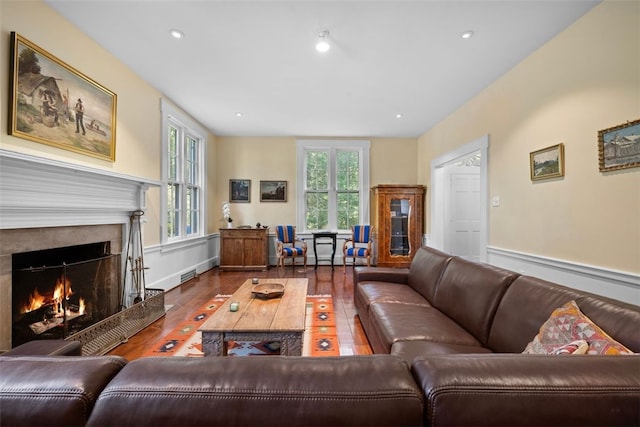 904-906 Blackburn Rd, Sewickley Heights, PA 15143 - living room with a high end fireplace, hardwood / wood-style floors, and recessed lighting