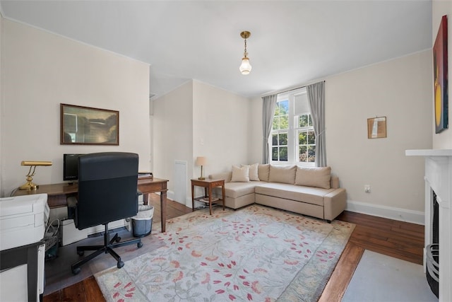 904-906 Blackburn Rd, Sewickley Heights, PA 15143 - office with wood finished floors and a fireplace with flush hearth