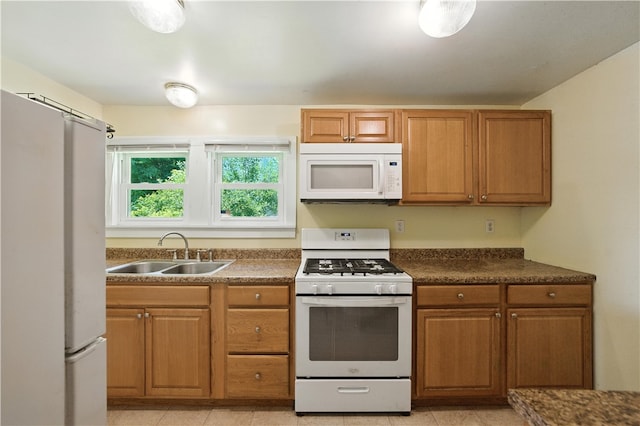 41 Taylor Ave, East Bethlehem, PA 15322 - kitchen with white appliances, brown cabinets, and dark countertops