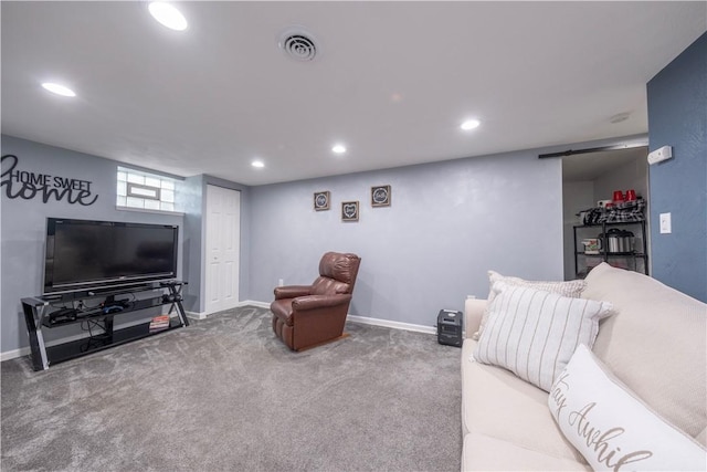 325 Clements Rd, Plum Boro, PA 15239 - carpeted living area featuring recessed lighting and a barn door