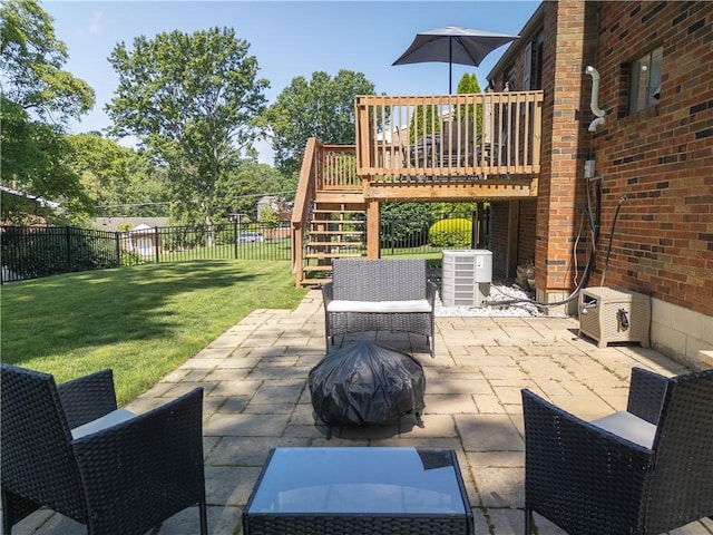 202 Lytton Rd, Moon/Crescent Twp, PA 15108 - fenced backyard with stairway, a patio area, and a wooden deck