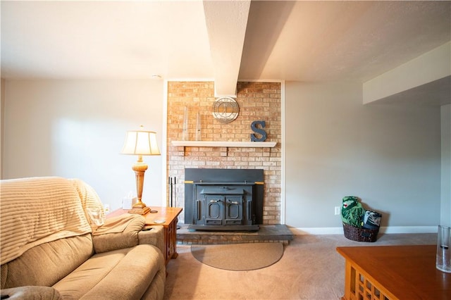 101 Lynne Dr, Big Beaver, PA 15010 - living area featuring carpet, beamed ceiling, and a fireplace