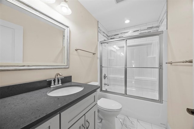 246 42nd St, Lawrenceville, PA 15201 - full bath featuring vanity, shower / bath combination with glass door, and marble finish flooring