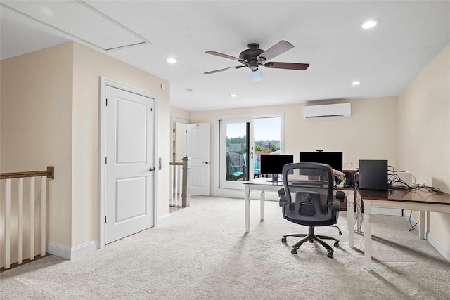 246 42nd St, Lawrenceville, PA 15201 - carpeted home office featuring a wall mounted AC, attic access, recessed lighting, and a ceiling fan