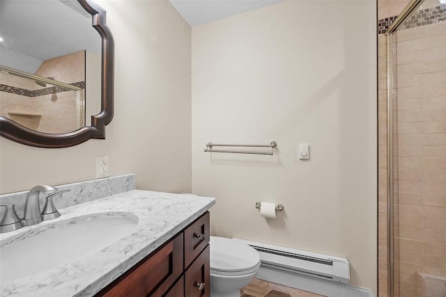 246 42nd St, Lawrenceville, PA 15201 - full bathroom with a baseboard heating unit, vanity, and a tile shower