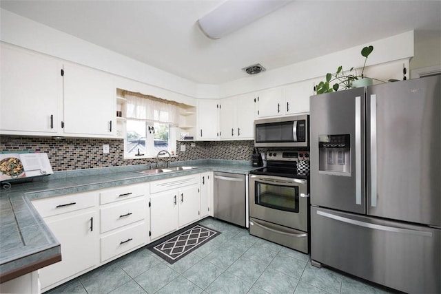 16 Grace Rd, Scottdale, PA 15683 - kitchen with stainless steel appliances, open shelves, white cabinets, and decorative backsplash