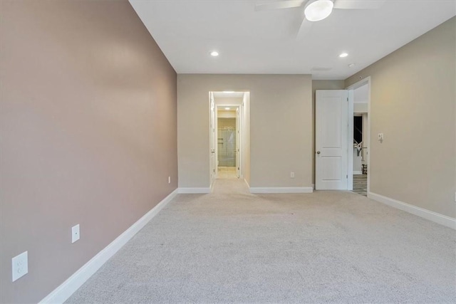 441 Roebling Ct, Cranberry Twp, PA 16066 - unfurnished bedroom with recessed lighting, light colored carpet, ensuite bath, and ceiling fan