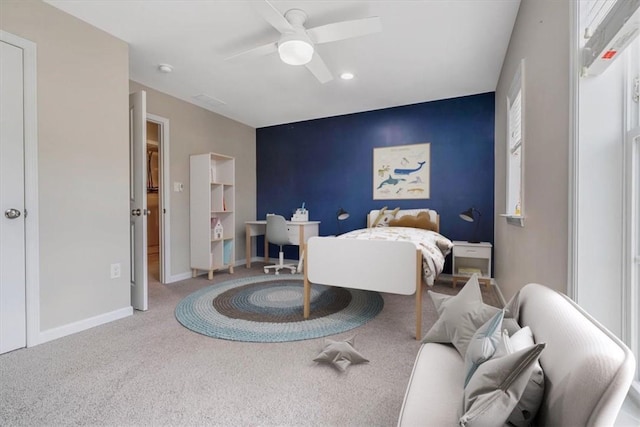 441 Roebling Ct, Cranberry Twp, PA 16066 - bedroom with carpet flooring, a desk, a ceiling fan, and an accent wall