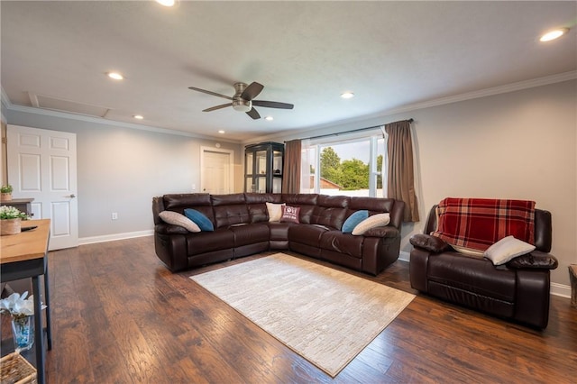 563 Edward St, Derry Twp, PA 15650 - living area with ceiling fan, wood finished floors, recessed lighting, and ornamental molding