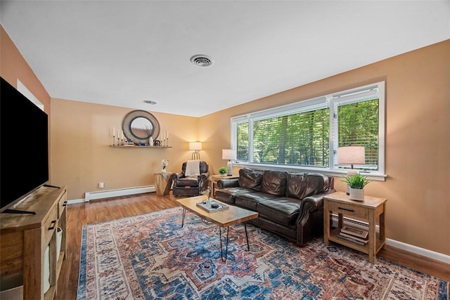 124 Heath Dr, Economy, PA 15005 - living room featuring baseboard heating and wood finished floors